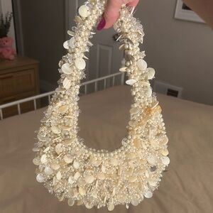 Cream Shoulder Bag with Ornate Design
